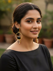 Gold Plated Earrings with Black Onyx Stone