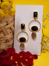 Gold Plated Earrings with Black Onyx Stone