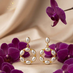 Pearl Wreath Gold Drop Earrings