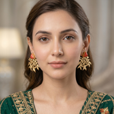 Coral Triangle & Gold Leaf Statement Earrings