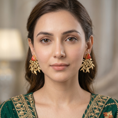 Coral Triangle & Gold Leaf Statement Earrings