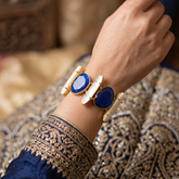 Royal Blue Monalisa & Mother of Pearl Adjustable Gold-Tone Handcuff Bracelet