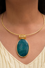 Green Lace Agate Gemstone Pendant Necklace