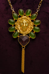 Regal Lion Green Heart Drop Stones Necklace