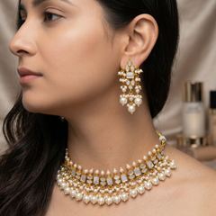 Regal Pearl Drop Necklace Set Earrings