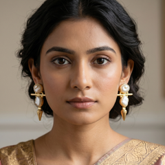 Baroque Pearl Sculptural Drop Earrings in Gold Tone
