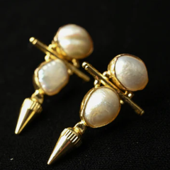 Baroque Pearl Sculptural Drop Earrings in Gold Tone