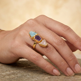 Monalisa Stone Trio Ring in Gold-Plated Brass