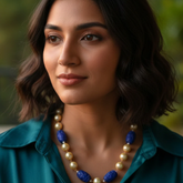 Beaded Mala Necklace with Pearl & Onyx Stones