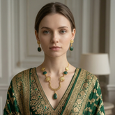 Emerald Green Lotus Motif Statement Necklace Set