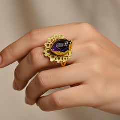 Gold Plated Brass Handcrafted Natural Stone Ring