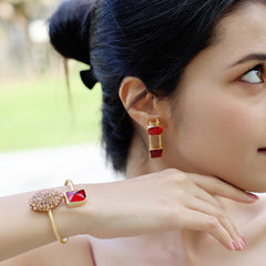 Gold Plated Brass Monalisa Stone Drop Earrings