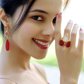 Red & White Stone Gold-Plated Brass Statement Ring