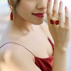 Red & White Stone Gold-Plated Brass Statement Ring