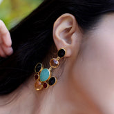 Multicolor Gold Plated Brass Stone Earrings