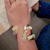 Gold Plated Brass Cuff Natural Stone Bracelet