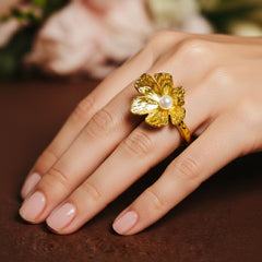 Gold Plated Flower Pearl Statement Ring