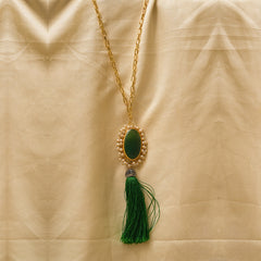 Emerald Glow Green Onyx Pearl Tassel Necklace
