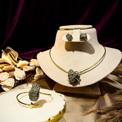 Raw Pyrite Statement Necklace Earrings Set