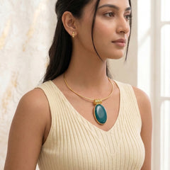 Green Lace Agate Gemstone Pendant Necklace