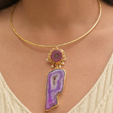 Pink & Purple Agate Stone Hasli Necklace