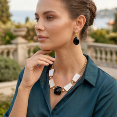 Black Onyx & MOP Gemstone Necklace Set