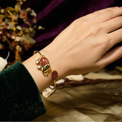 Gold Plated Sunstone Handcuff Bracelet with Natural