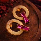 Gold Plated Circular MOP Earrings with Pink Stone