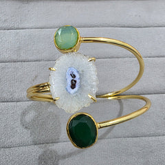 Trinity Agate Green Luxe Stone Handcuff Bracelet