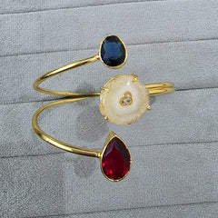 Celestial Trio Gold Finish Agate Handcuff Bracelet