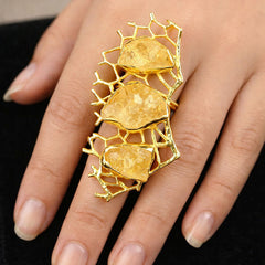 Raw Citrine Cluster Adjustable Cocktail Ring