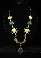 Emerald Green Lotus Motif Statement Necklace Set