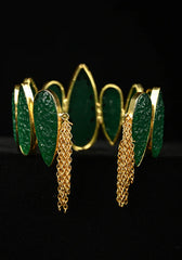 Green Carved Onyx Stone Handcuff Bracelet