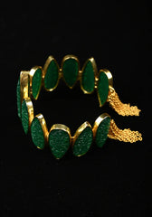 Green Carved Onyx Stone Handcuff Bracelet