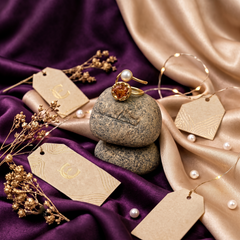 Gold Plated Carnelian Stone & Pearl Statement Ring