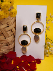 Gold Plated Earrings with Black Onyx Stone