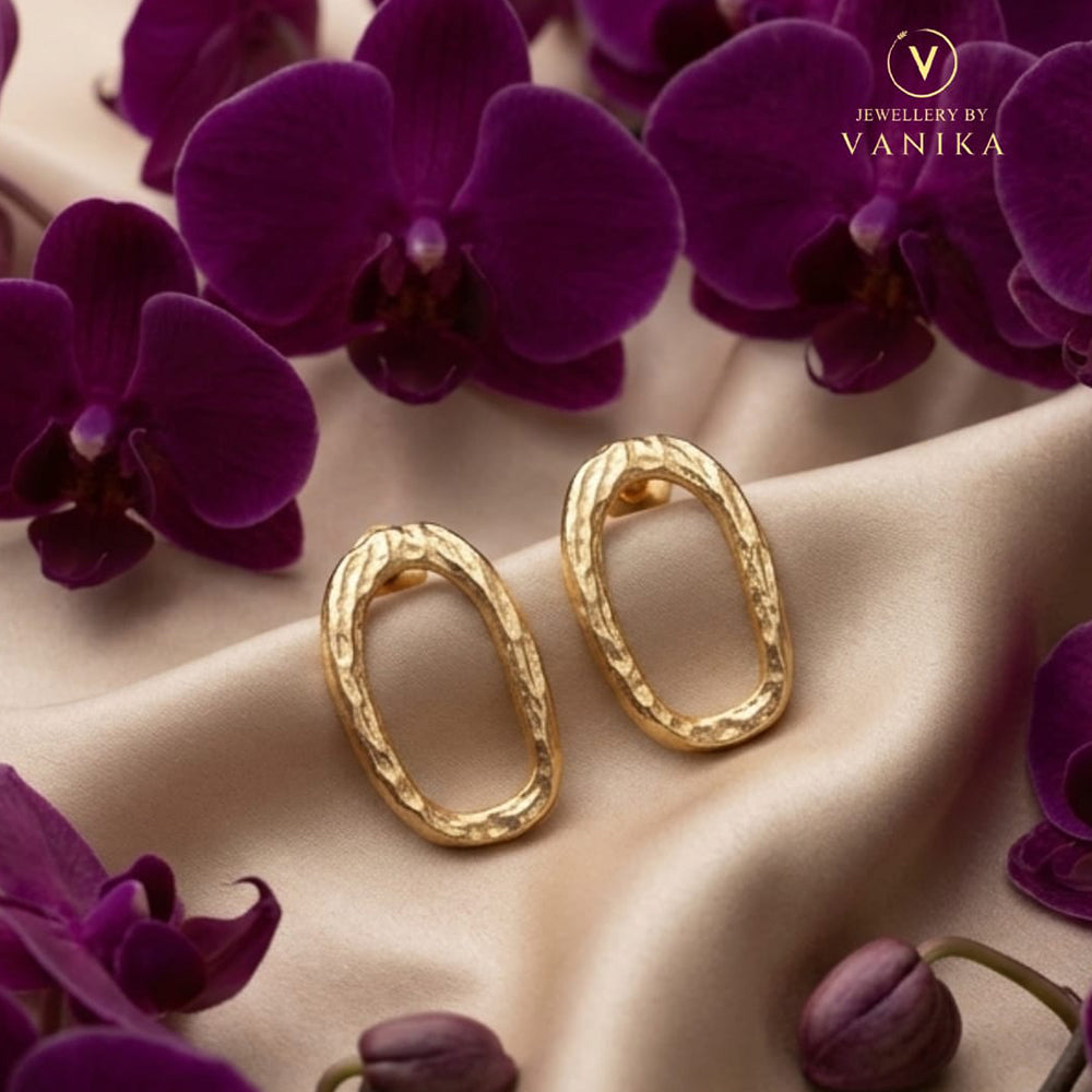 Hammered Golden Oval Earrings