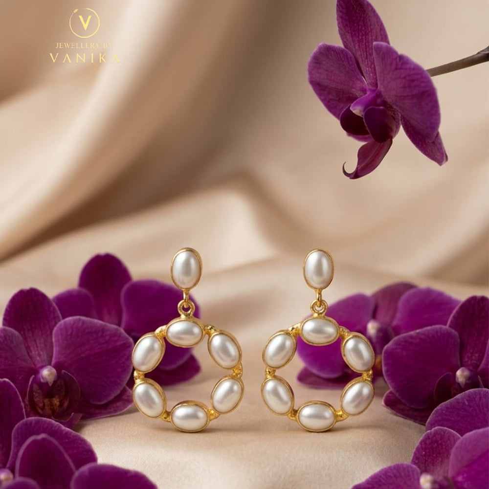 Pearl Wreath Gold Drop Earrings