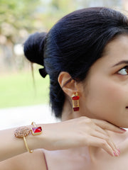 Gold Plated Brass Monalisa Stone Drop Earrings