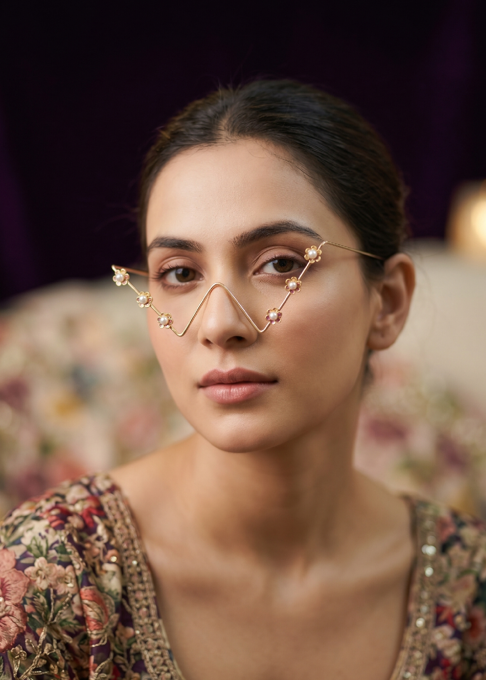 Gold-Tone Pearl Blossom Wave Facelet