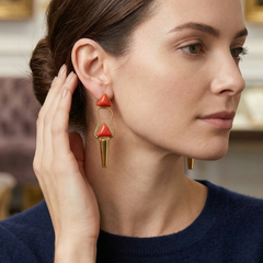 Coral Geometric Gold Tapered Drop Earrings