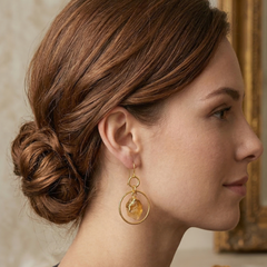 Gold Tone Natural Stone Citrine Pyrite Drop Earrings