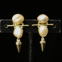 Baroque Pearl Sculptural Drop Earrings in Gold Tone