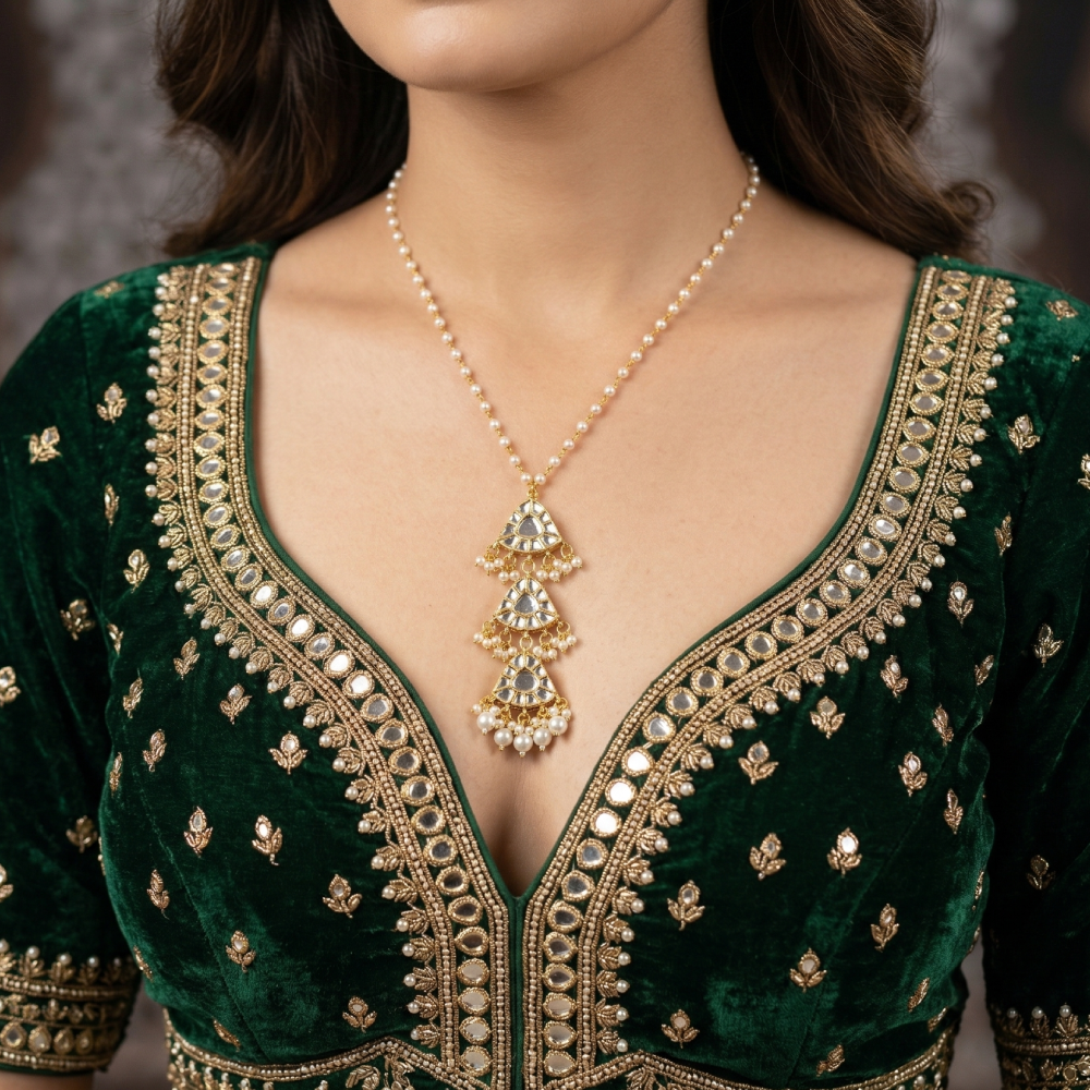 Bridal 3-Tier MOP Kundan Pendant Necklace
