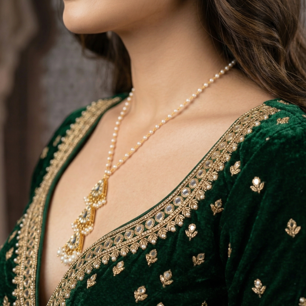 Bridal 3-Tier MOP Kundan Pendant Necklace