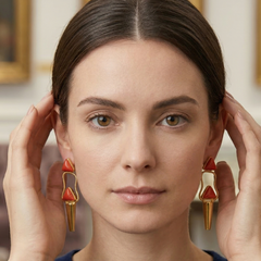 Coral Geometric Gold Tapered Drop Earrings