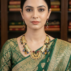 Peacock Motif Multicolor Stones Necklace Set