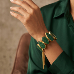 Green Carved Onyx Stone Handcuff Bracelet
