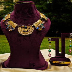 Peacock Motif Multicolor Stones Necklace Set