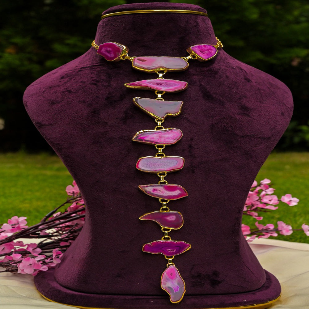 Shades of Pink Agate Stone Statement Necklace
